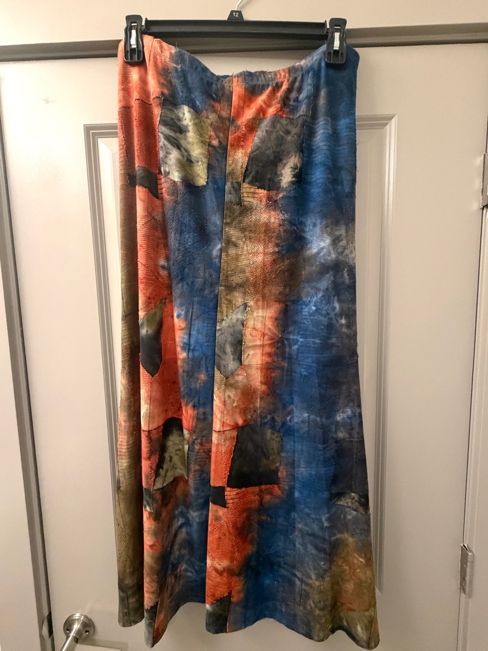 Karen Kane Abstract Patchwork Maxi Skirt Orange and Blue XL